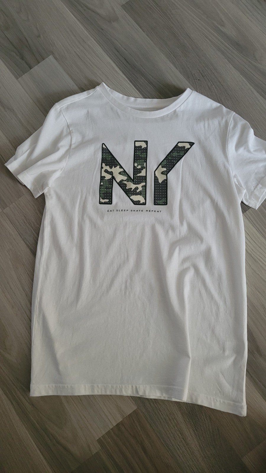 Wit T-shirt met 'NY' opdruk - Maat 158/164 (13/14 jaar), Kinderen en Baby's, Kinderkleding | Maat 164, Gebruikt, Ophalen of Verzenden