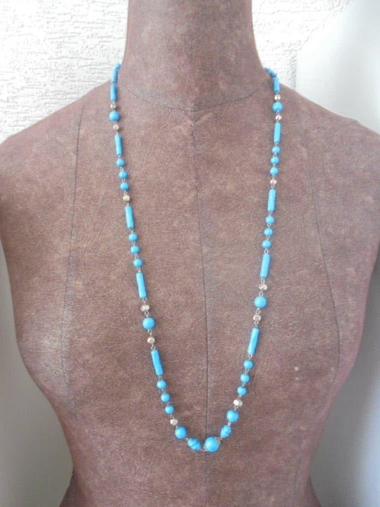 Vintage ketting glaskralen blauw ´40, Ophalen of Verzenden, Zo goed als nieuw, Blauw, Overige materialen