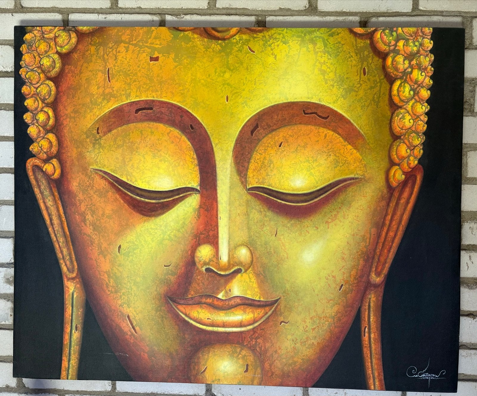 Groot Boeddha Schilderij - Olieverf op Doek, Ophalen, Doek, Realistisch, Gesigneerd