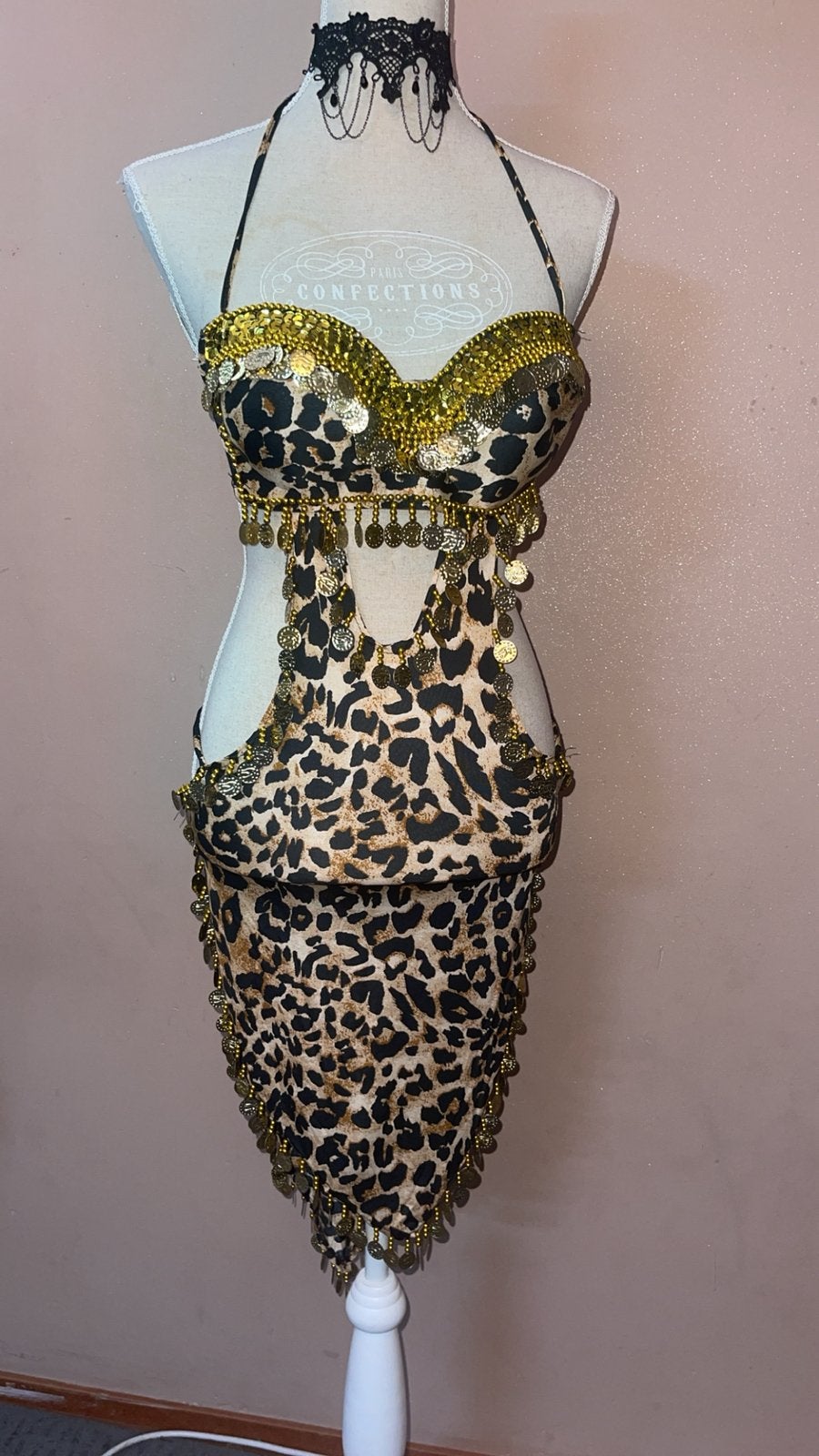 Leopard Buikdans Kostuum met Munten, Kleding | Dames, Carnavalskleding en Feestkleding, Zo goed als nieuw, Kleding, Overige thema's