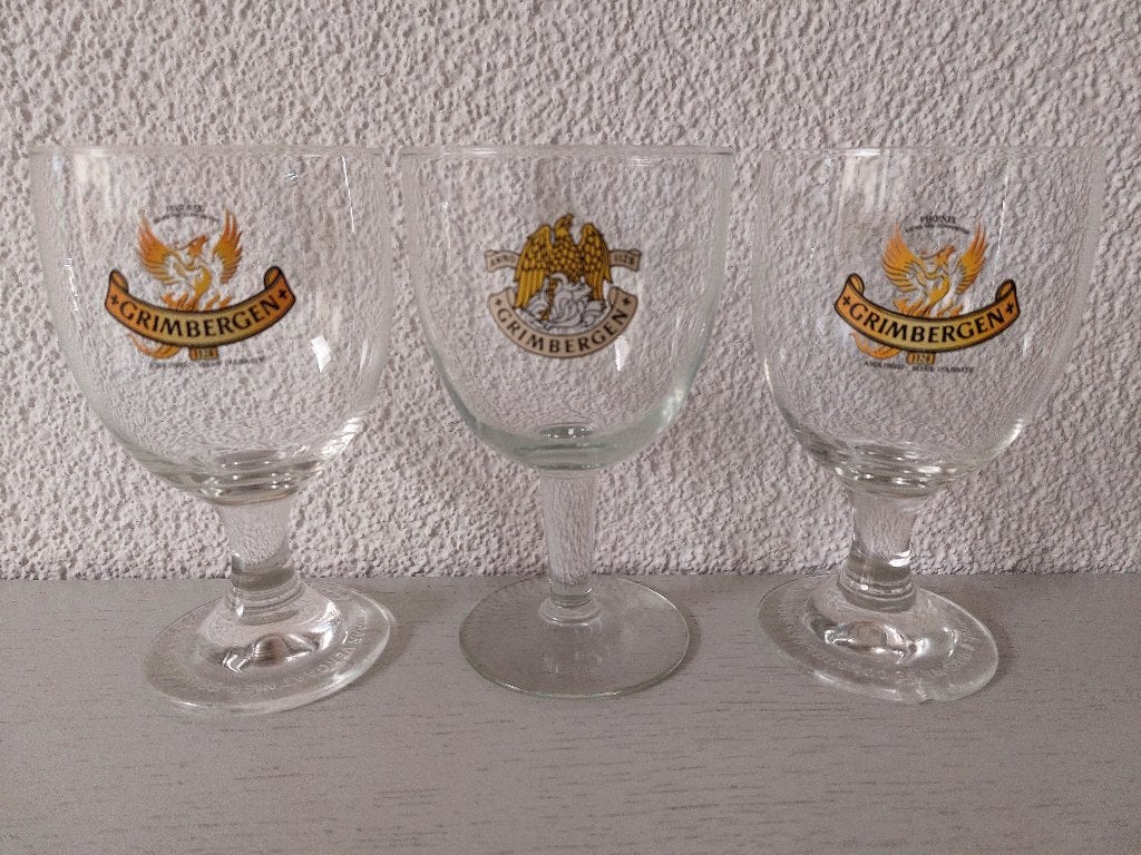 3 Grimbergen bierglazen - Zo goed als nieuw, Ophalen of Verzenden, Zo goed als nieuw, Glas of Glazen, Overige merken