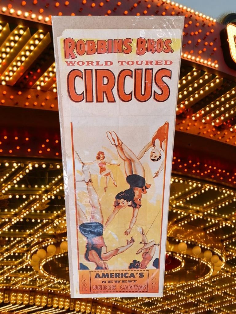 Vintage circus poster, USA, Robbins Bros., origineel 1965🤡, Ophalen of Verzenden, A1 t/m A3, Overige onderwerpen, Rechthoekig Staand