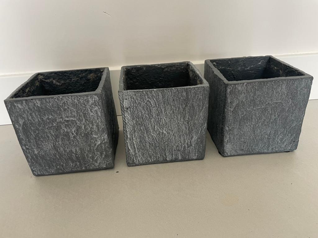 Kubus bloempot 12x12x12 grijs 3 stuks, Overige materialen, Vierkant, Binnen, Ophalen of Verzenden