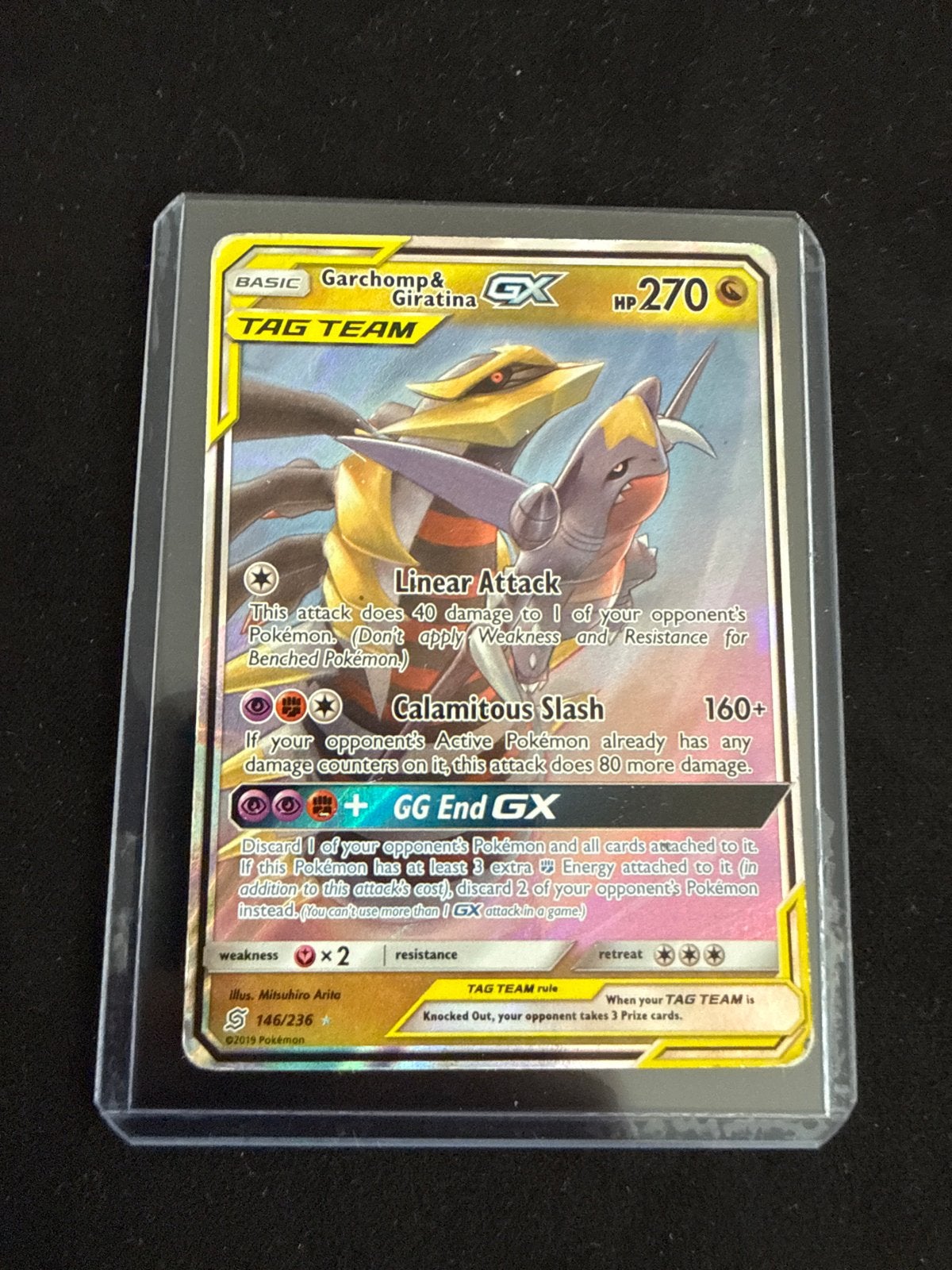 Garchomp & Giratina 146/236 GX TAG TEAM Pokémon kaart, Ophalen of Verzenden, Zo goed als nieuw, Losse kaart