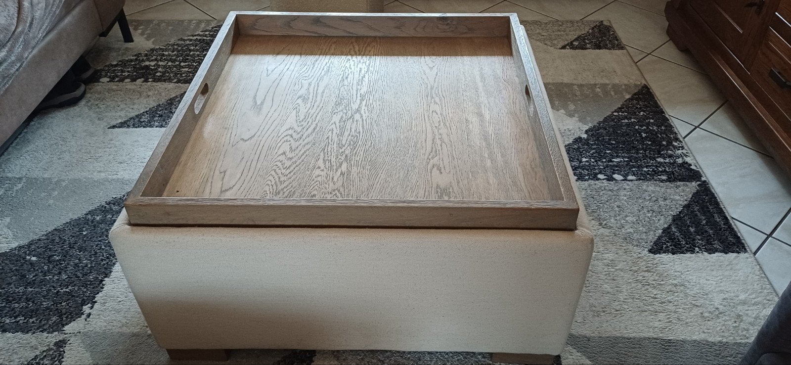 Hocker salontafel (Richmond)met poef/ dienblad, Ophalen, Vierkant, 50 tot 100 cm, 50 tot 100 cm