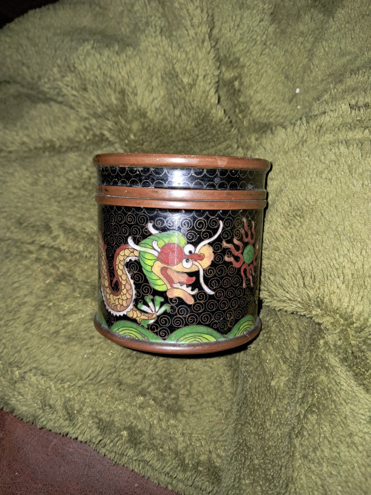 Antieke Chinese Cloisonné Theebus met Draken, 8 cm hoog, Antiek en Kunst, Ophalen of Verzenden