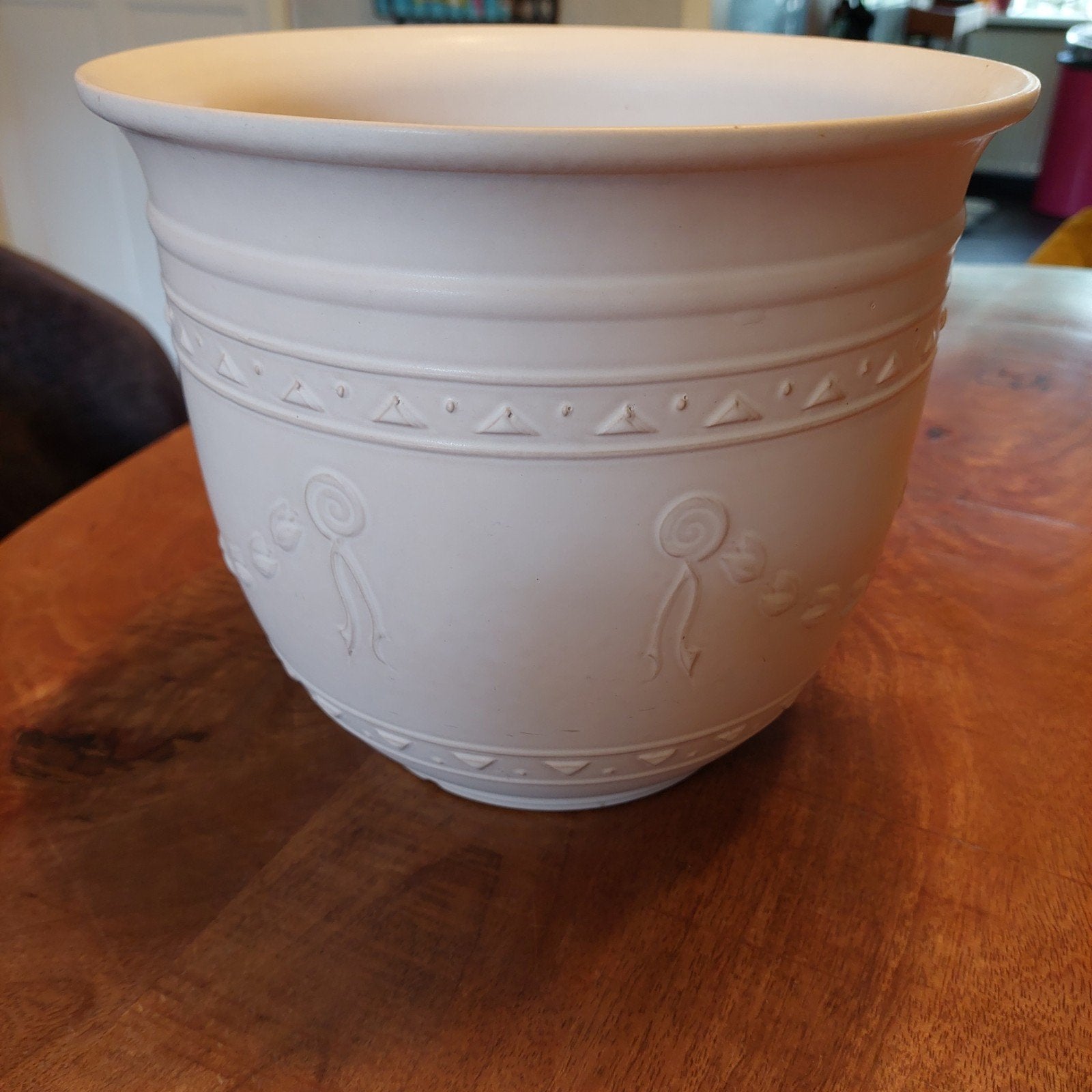Grote Vintage Scheurich bloempot, wit, West-Duitsland, Tuin en Terras, Bloempotten, Gebruikt, Aardewerk, Binnen, Balkon, Minder dan 40 cm
