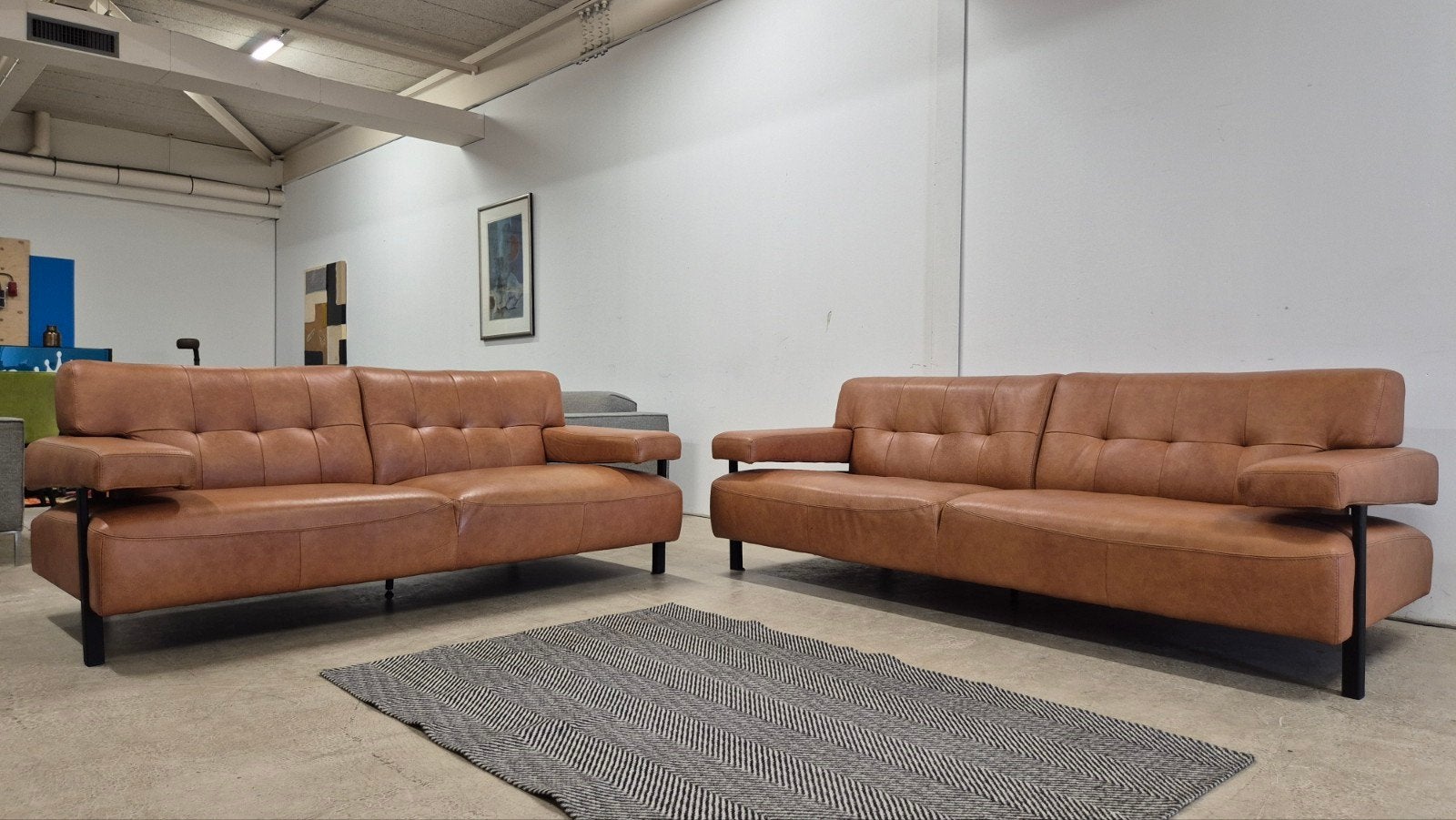 Cognac leren industriële design bankstel in NIEUWSTAAT