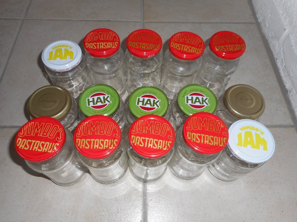 15 stuks allerlei lege jampotjes, Overige typen, Ophalen, Nieuw, Glas