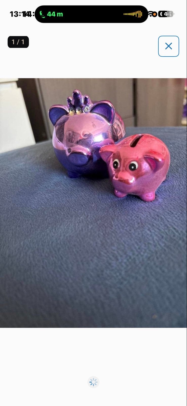 Set van 2 spaarvarkens: paars met kroon en roze, Ophalen of Verzenden, Gebruikt, Meerkleurig