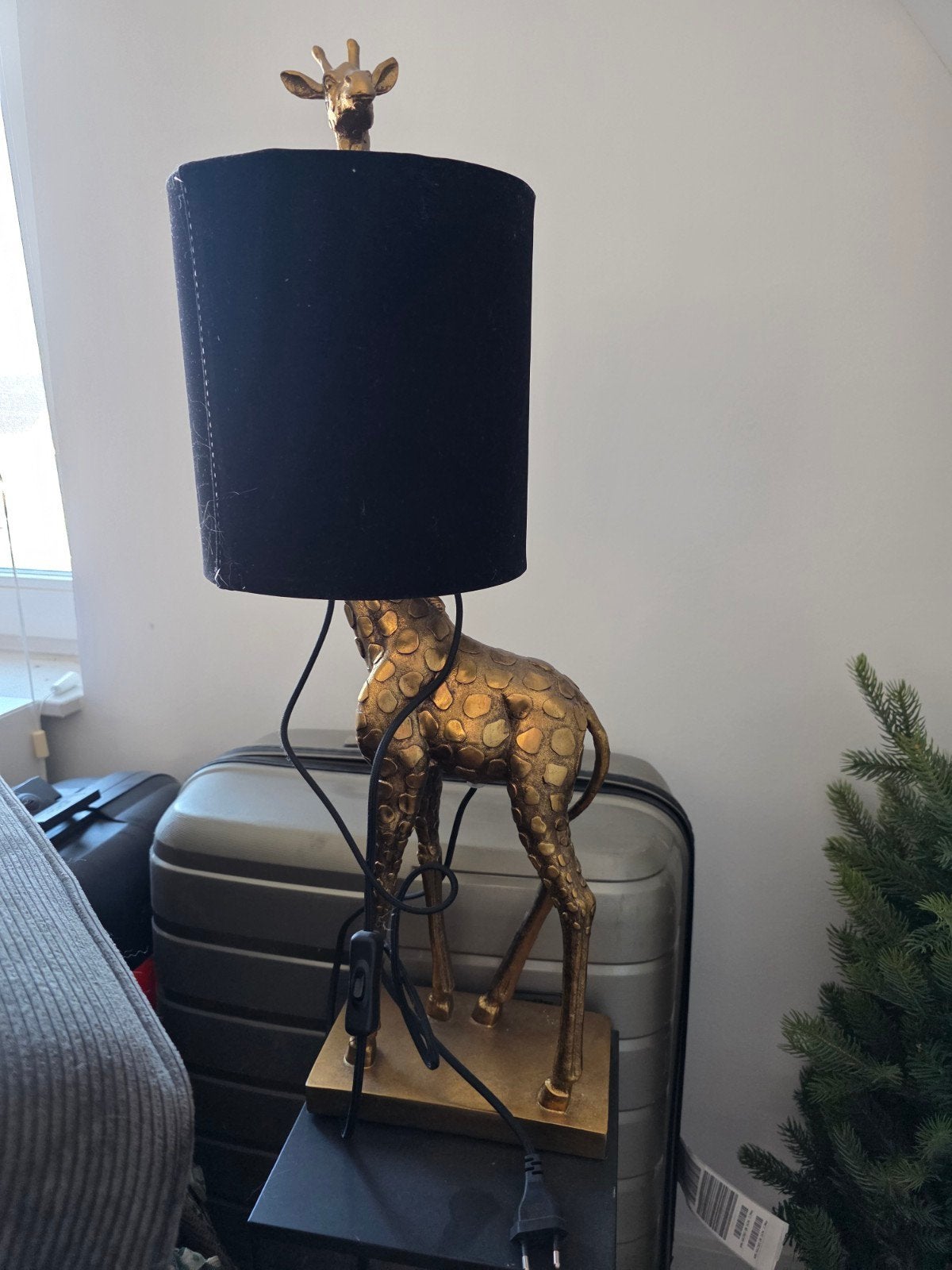 Gouden Giraffe Tafellamp met Zwarte Kap, Overige merken, E27 (groot), Zo goed als nieuw, Goud