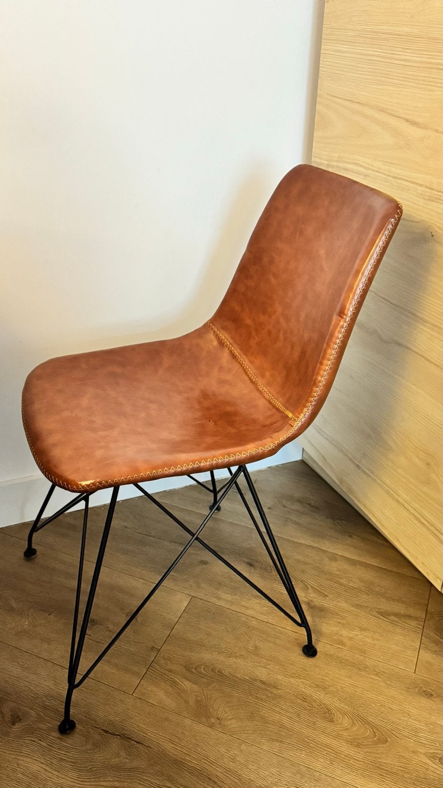 Leather Chairs with Metal Frames – Used (Set of 4), Ophalen, Gebruikt, Bruin, Leer