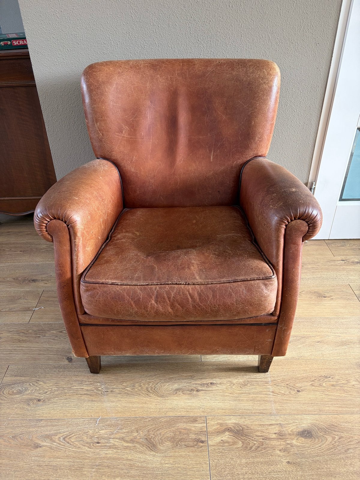 Vintage Schapenleren Fauteuil - Comfort en Stijl, Huis en Inrichting, Fauteuils, Ophalen, Gebruikt, Leer, 75 tot 100 cm