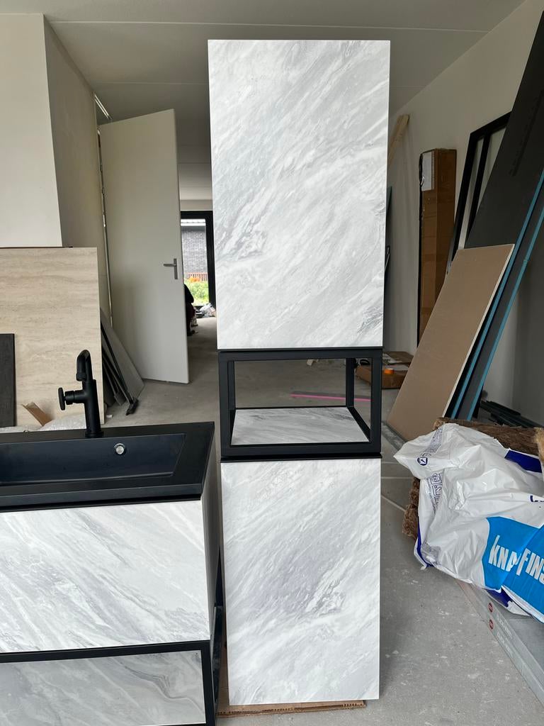 Badkamermeubelset: Wasbak met 2 lades & Hoge Kast, 100 tot 150 cm, Nieuw, Ophalen of Verzenden, Wastafelkast