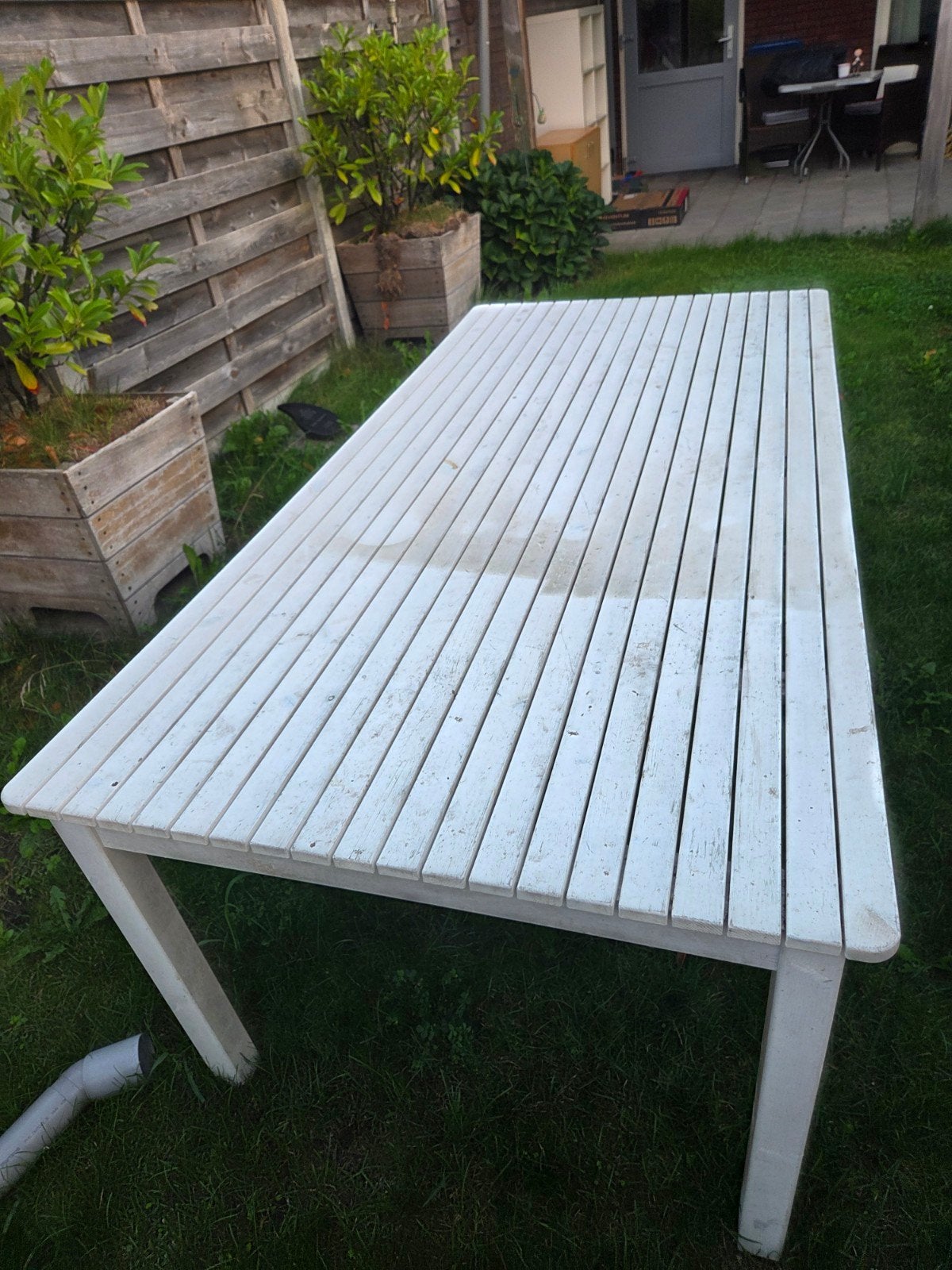 Witte houten tuinset met bank en stoelen, Ophalen, Gebruikt, Bank, Meer dan 8 zitplaatsen