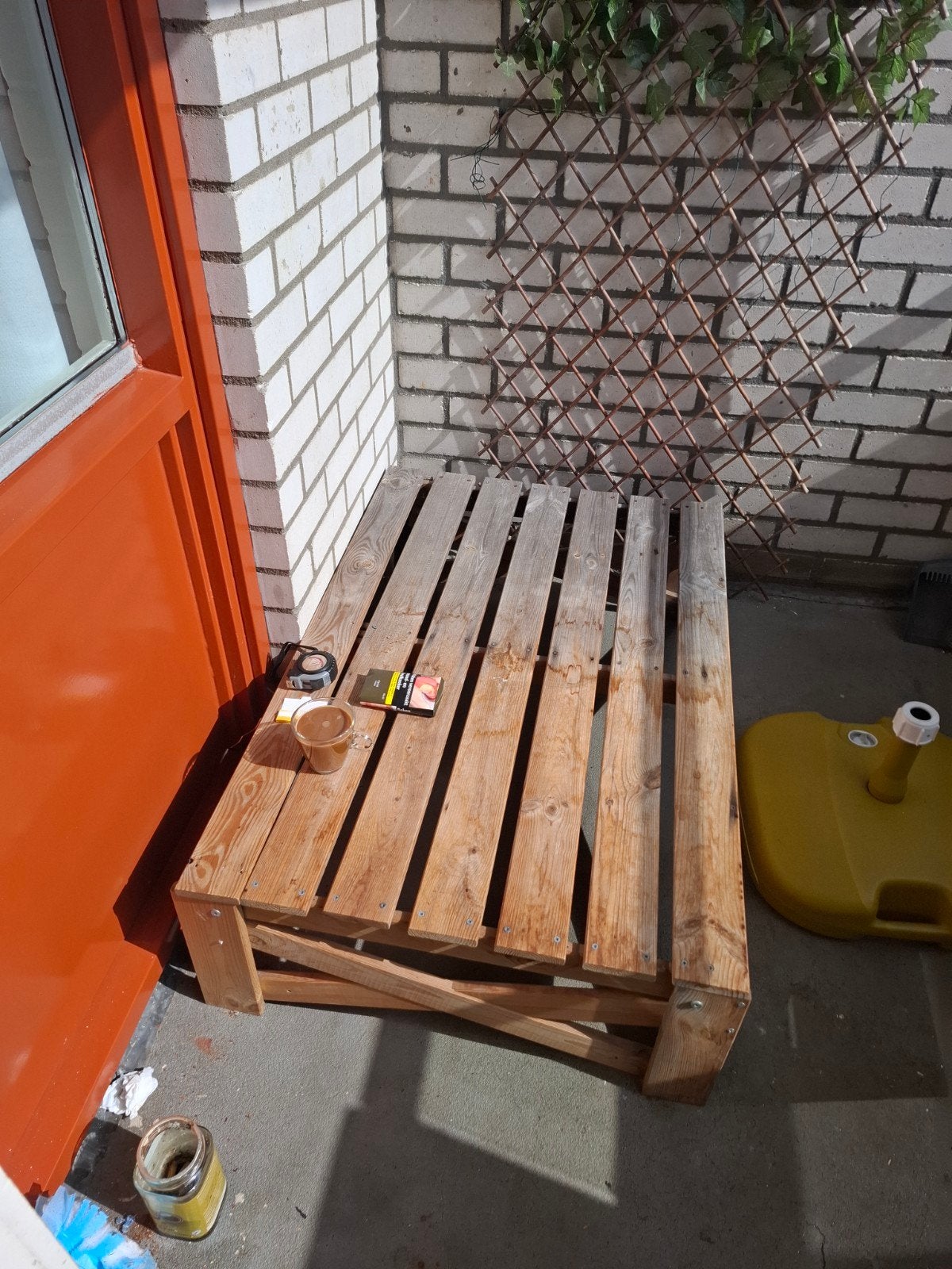 Stevige houten palletbank voor buiten, Tuin en Terras, Ophalen, Gebruikt, Hout