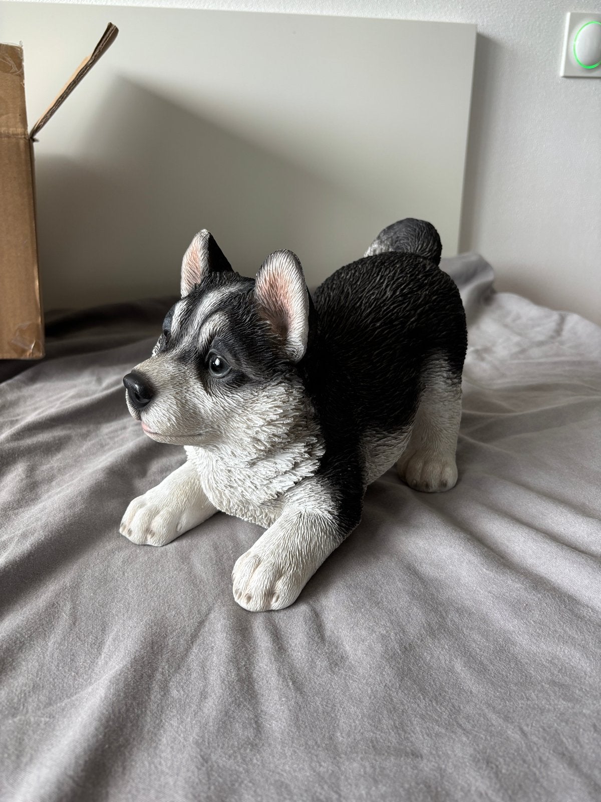 Husky Puppy Beeldje - Decoratie, Zwart, Kunststof, Ophalen of Verzenden, Zo goed als nieuw
