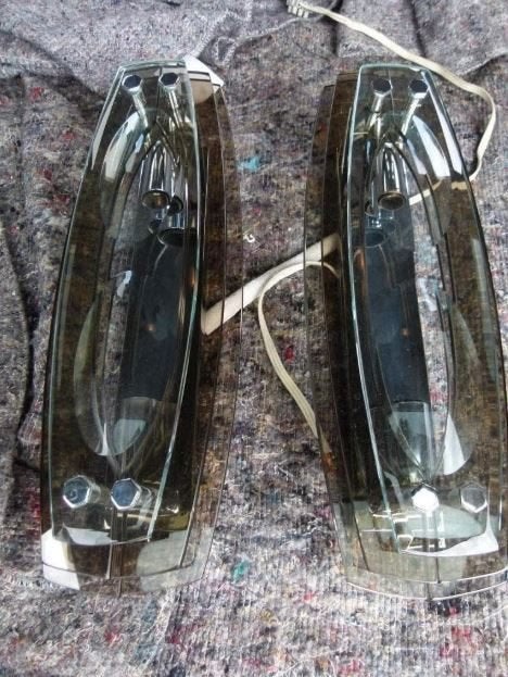 vintage set wandlampen Veca Italy space age Fontana Arte, Ophalen, E14 (klein), Zo goed als nieuw, Glas