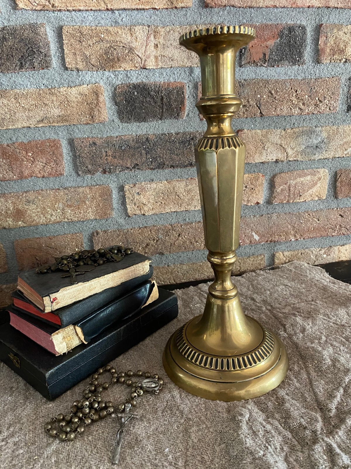 Brocante oude kandelaar, Ophalen of Verzenden, Koper of Brons