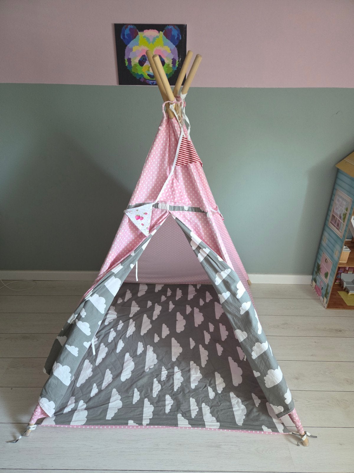 Roze tipi tent met stippen en wolkenpatroon, Ophalen of Verzenden, Gebruikt