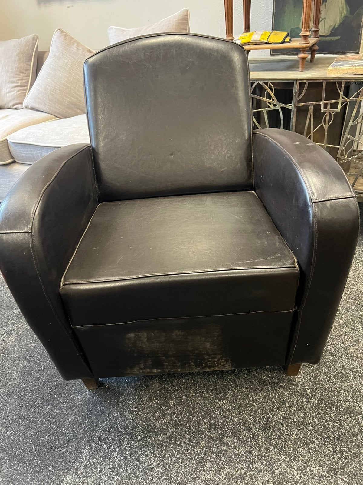 Leren fauteuil, Huis en Inrichting, Fauteuils, Ophalen, 100 tot 125 cm, Leer, Zo goed als nieuw