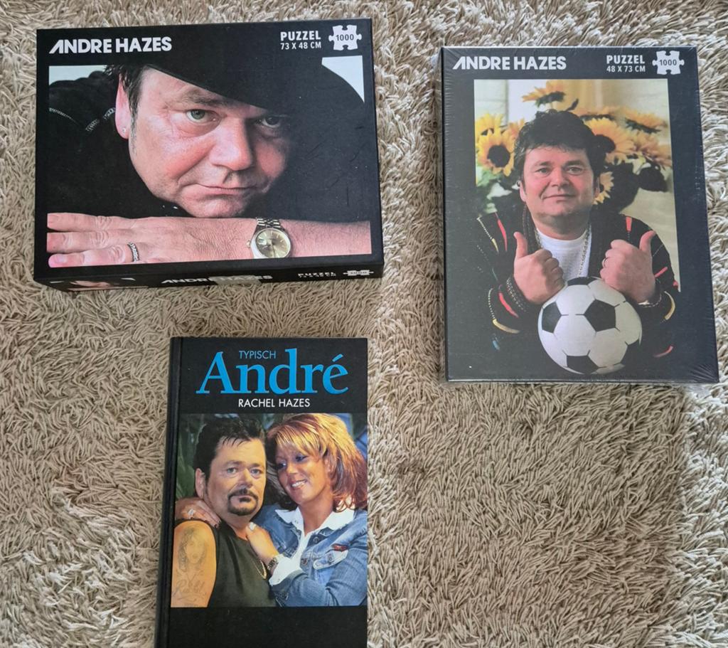 André Hazes Puzzels (2x) en Boek - Typisch André, Ophalen of Verzenden, Gebruikt