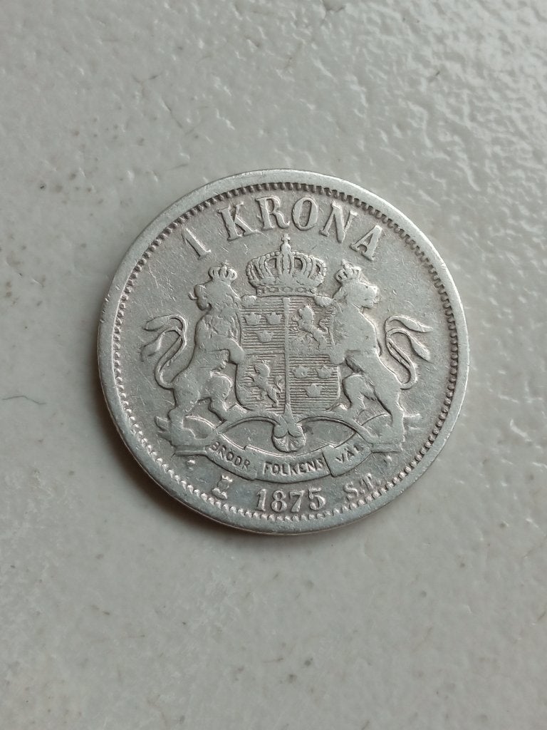 Zweden 1 kroon 1875., Ophalen of Verzenden, Overige landen, Losse munt, Zilver