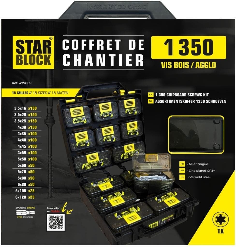 Starblock assortimentskoffer met 1350 Torx Schroeven ,bitjes, Ophalen, Nieuw, Schroeven