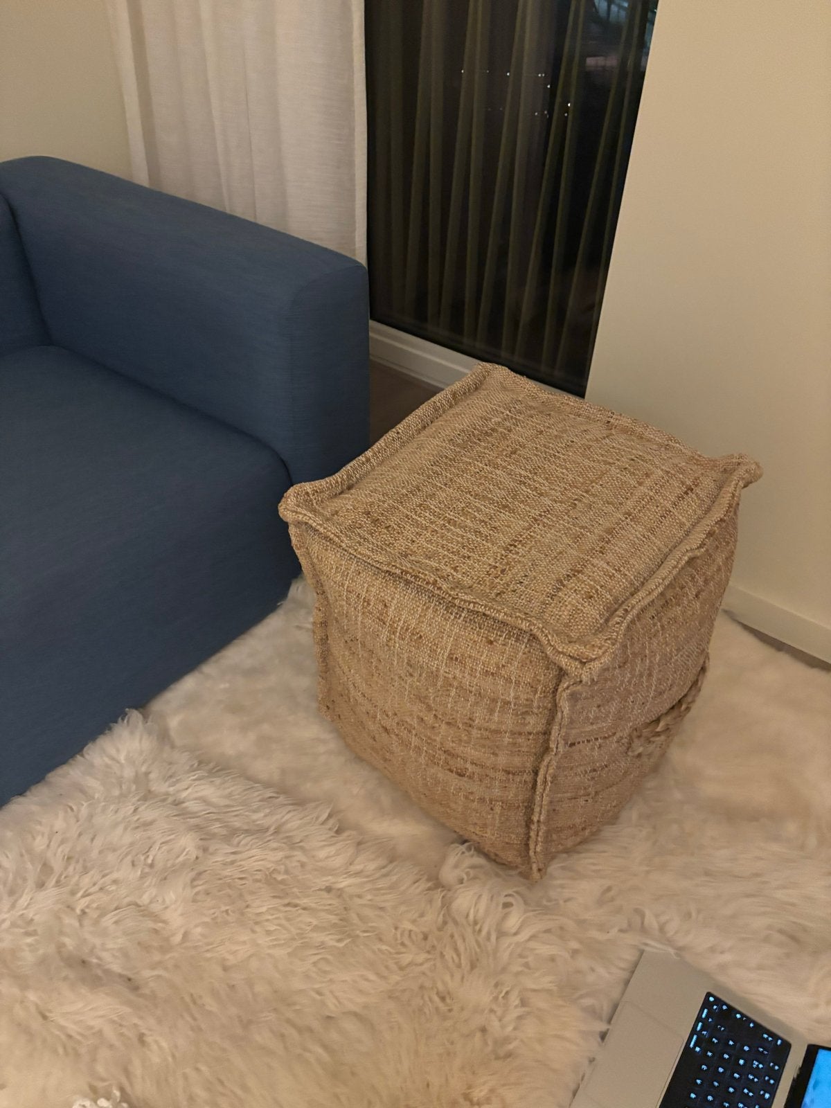 Jute poef - Handgemaakt en stijlvol, Huis en Inrichting, Banken | Voetenbanken en Poefen, Ophalen, Minder dan 50 cm, Zo goed als nieuw