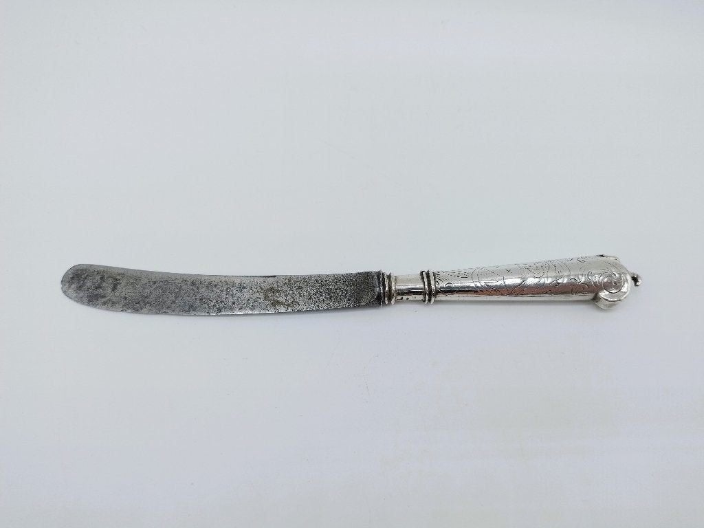 Zilveren mesheft met stalen lemmet, D. Hoep, Hoorn, 1769, Ophalen of Verzenden, Zilver