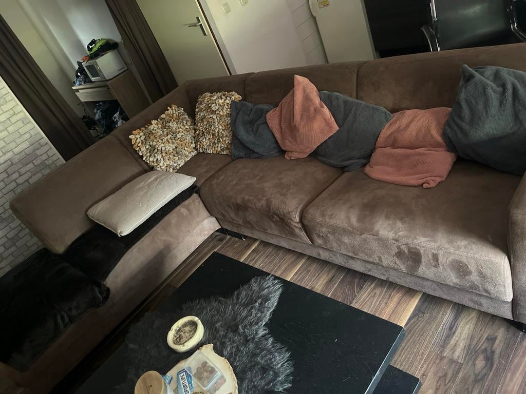 2-delige hoekbank met kussens - 2.75m x 2.20m, Huis en Inrichting, Banken | Bankstellen, 250 tot 300 cm, Gebruikt, Hoekbank, 75 tot 100 cm