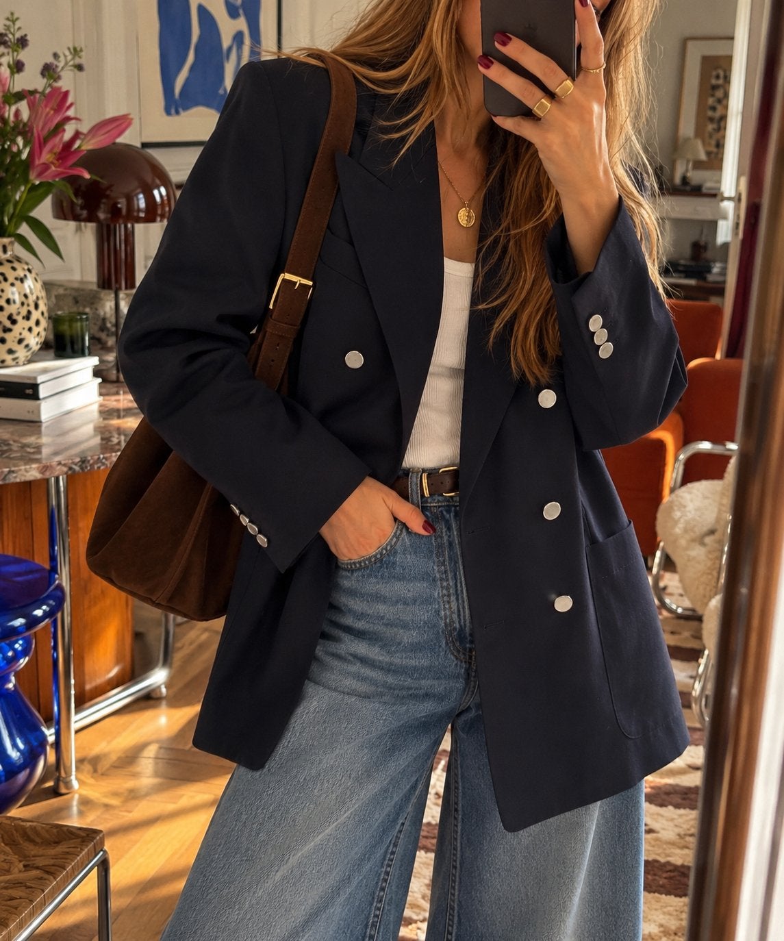 Vintage Marineblauwe Double Breasted Blazer 100% Wol, Ophalen of Verzenden, Gedragen, Blauw, Jasje