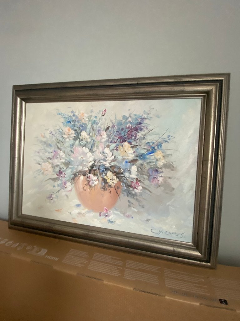 Mooi bloemen schilderij G.J.Ernens, Antiek en Kunst, Bloemen, Doek, Impressionistisch, Ophalen of Verzenden
