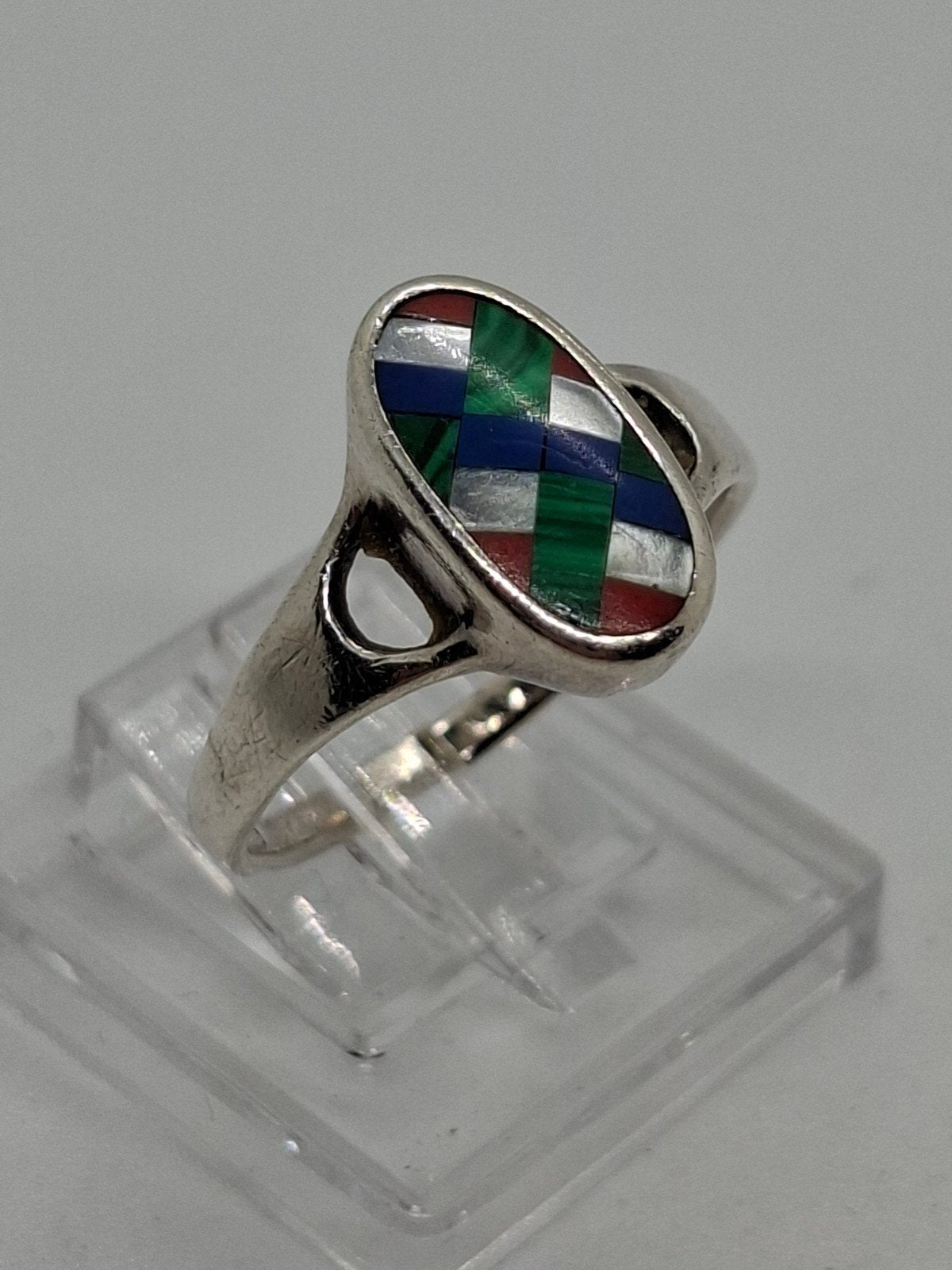 Vintage Native American Zuni Ring 925 Zilver Maat 54, Ophalen of Verzenden, 17 tot 18, Dame of Heer, Met edelsteen