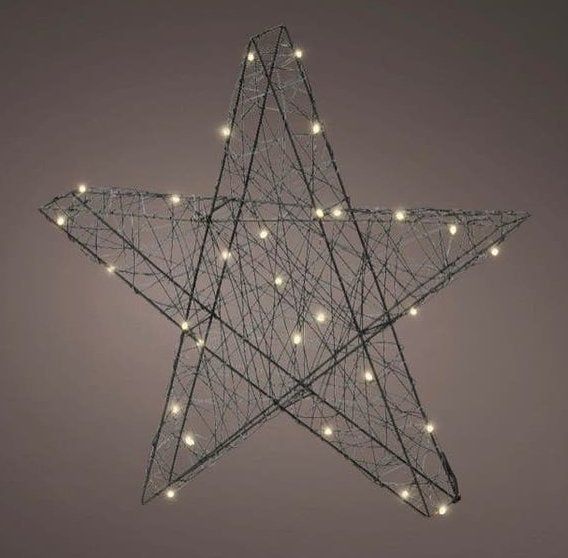 Kerstster 3D zwart metaal met 30 LED en timer, 2 sts, nieuw, Ophalen of Verzenden, Nieuw