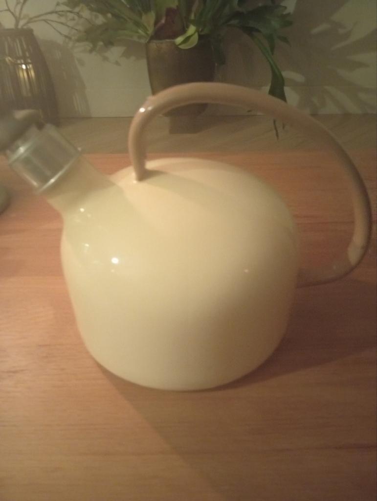 Vintage Crème Kleurige emaille  fluitketel, Ophalen of Verzenden, Gebruikt