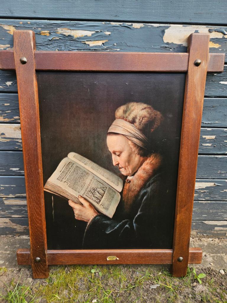 Schilderij 'De lezende oude vrouw' van Gerard Dou, Reproduct, Antiek en Kunst, Kunst | Schilderijen | Klassiek, Ophalen