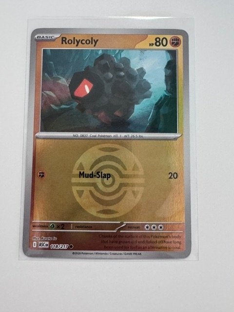 Rolycoly Pokémon Kaart ASC - 118/217 - Reverse Holo Ball, Ophalen of Verzenden, Zo goed als nieuw, Losse kaart, Foil