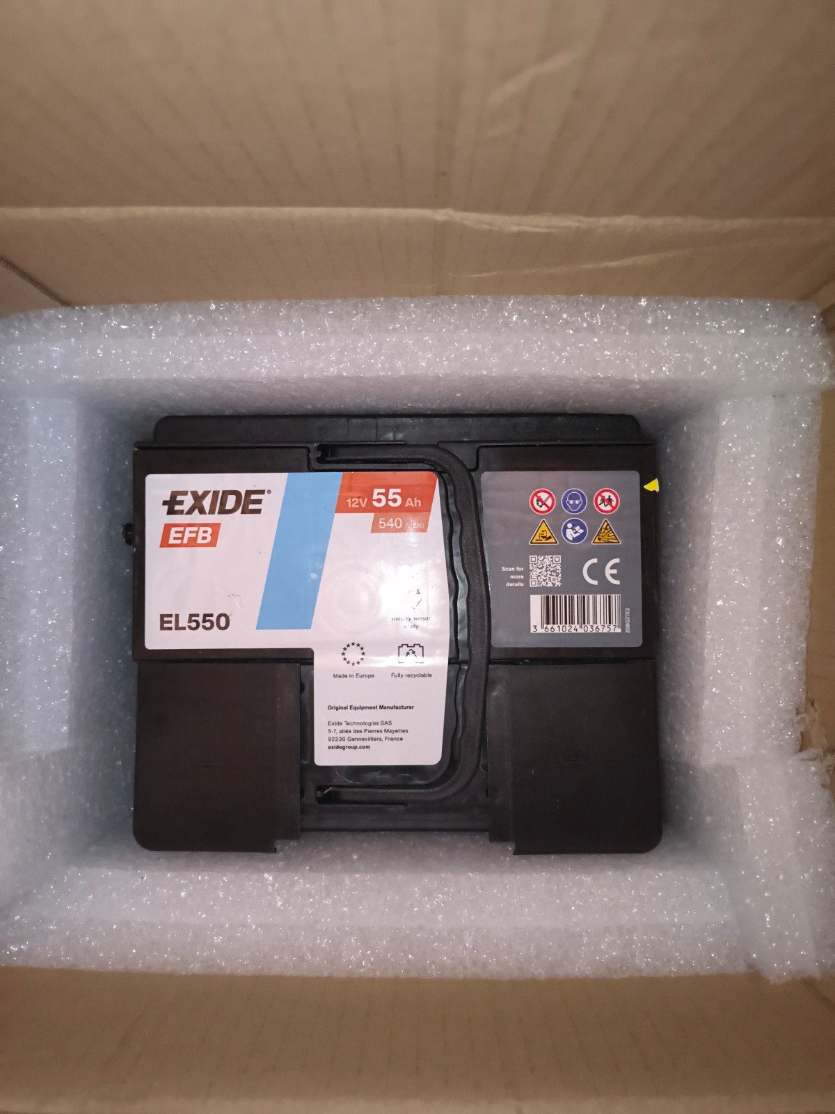 Nieuwe Exide EFB EL550 Startaccu 12V 55Ah 540A, Ophalen