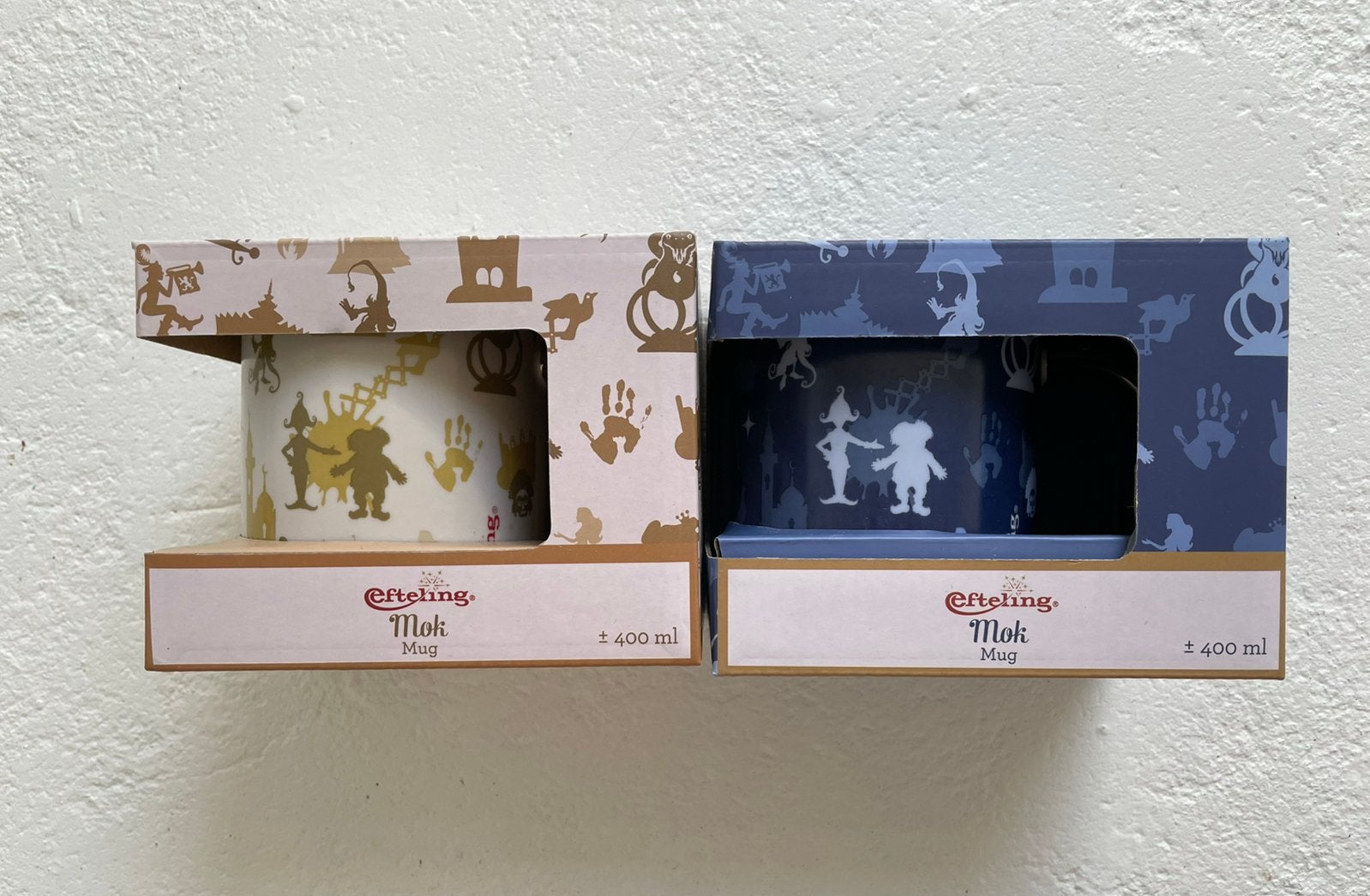 Efteling mokken in goud & blauw (Nieuw), Huis en Inrichting, Keuken | Servies, Nieuw, Ophalen of Verzenden, Overige stijlen, Aardewerk