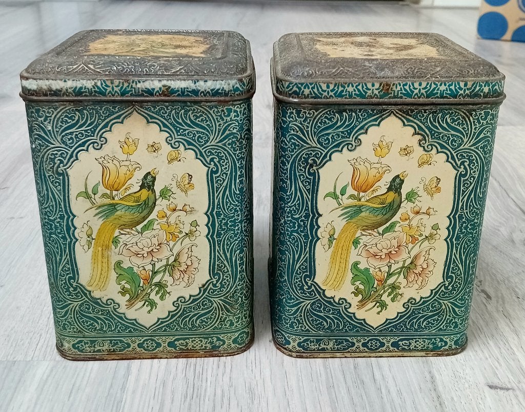 2 blikken met paradijsvogel, Verzamelen, Verzenden, Gebruikt, Overige