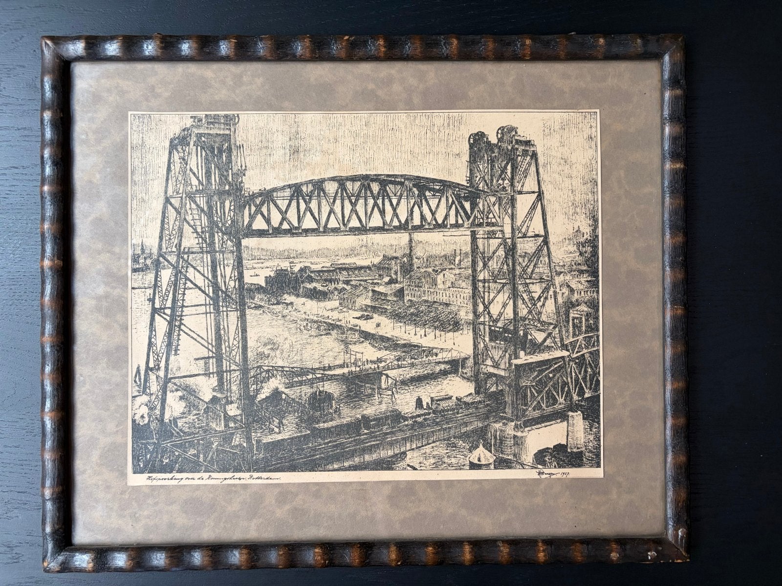 De Hef Koningshaven Rotterdam Ets Van Dongen uit 1927, Antiek en Kunst, Ets, Stadsgezicht, Ophalen of Verzenden, Gesigneerd