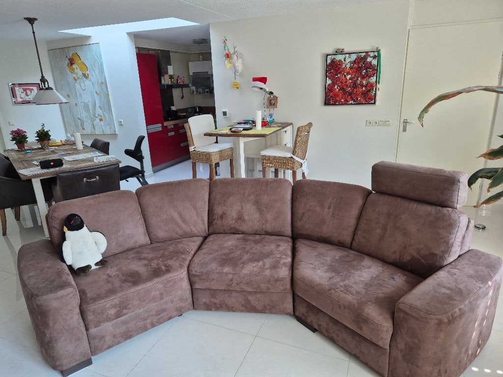 Bankstel bruine stof, 250 tot 300 cm, Gebruikt, Hoekbank, 75 tot 100 cm
