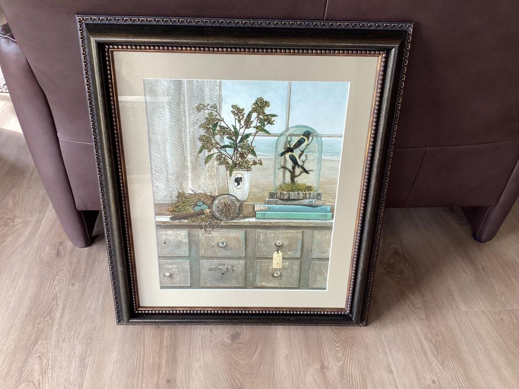 Schilderij met vogels en botanische elementen, 61x71 cm, Ophalen