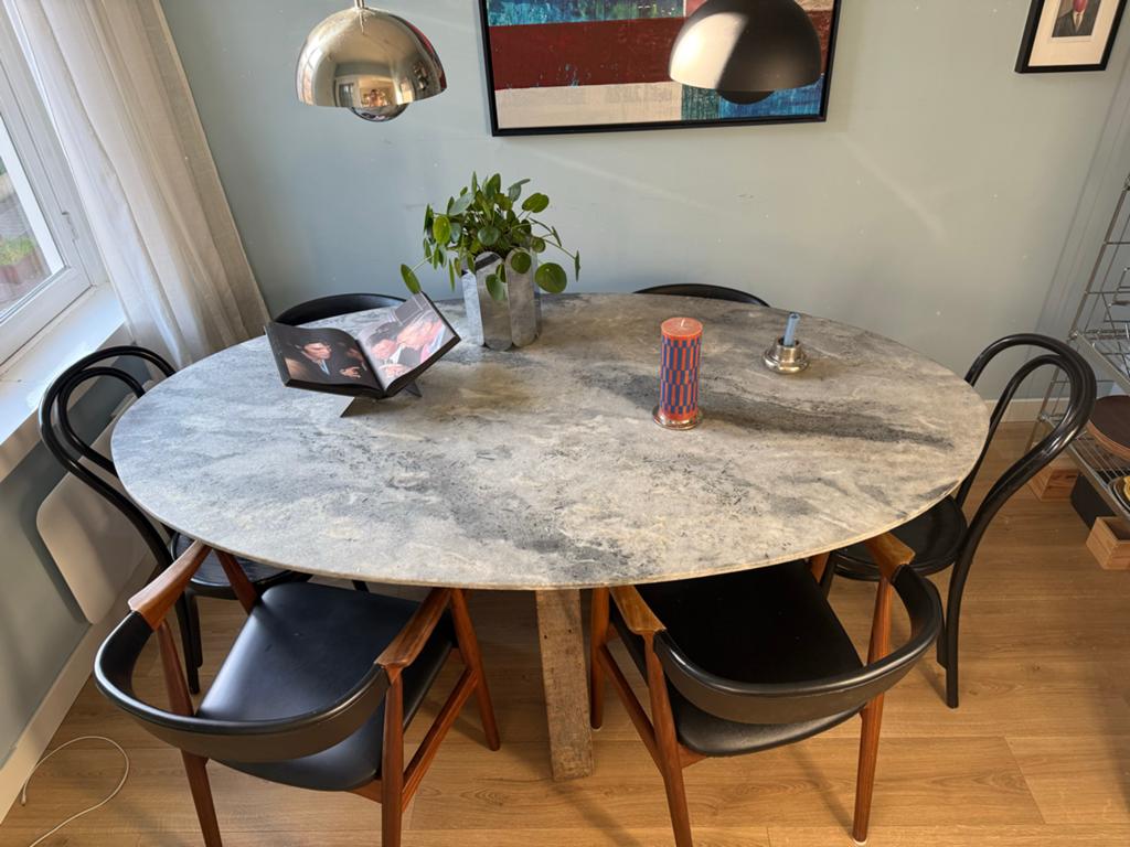 Vintage Natuursteen Tafel met Houten Onderstel, Huis en Inrichting, Tafels | Eettafels, Gebruikt, 100 tot 150 cm, Ophalen of Verzenden