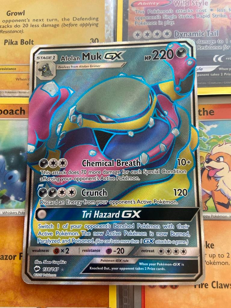 Alolan Muk GX 138 Holo Ultra Rare Pokemon Kaart, Ophalen of Verzenden, Gebruikt, Losse kaart, Foil