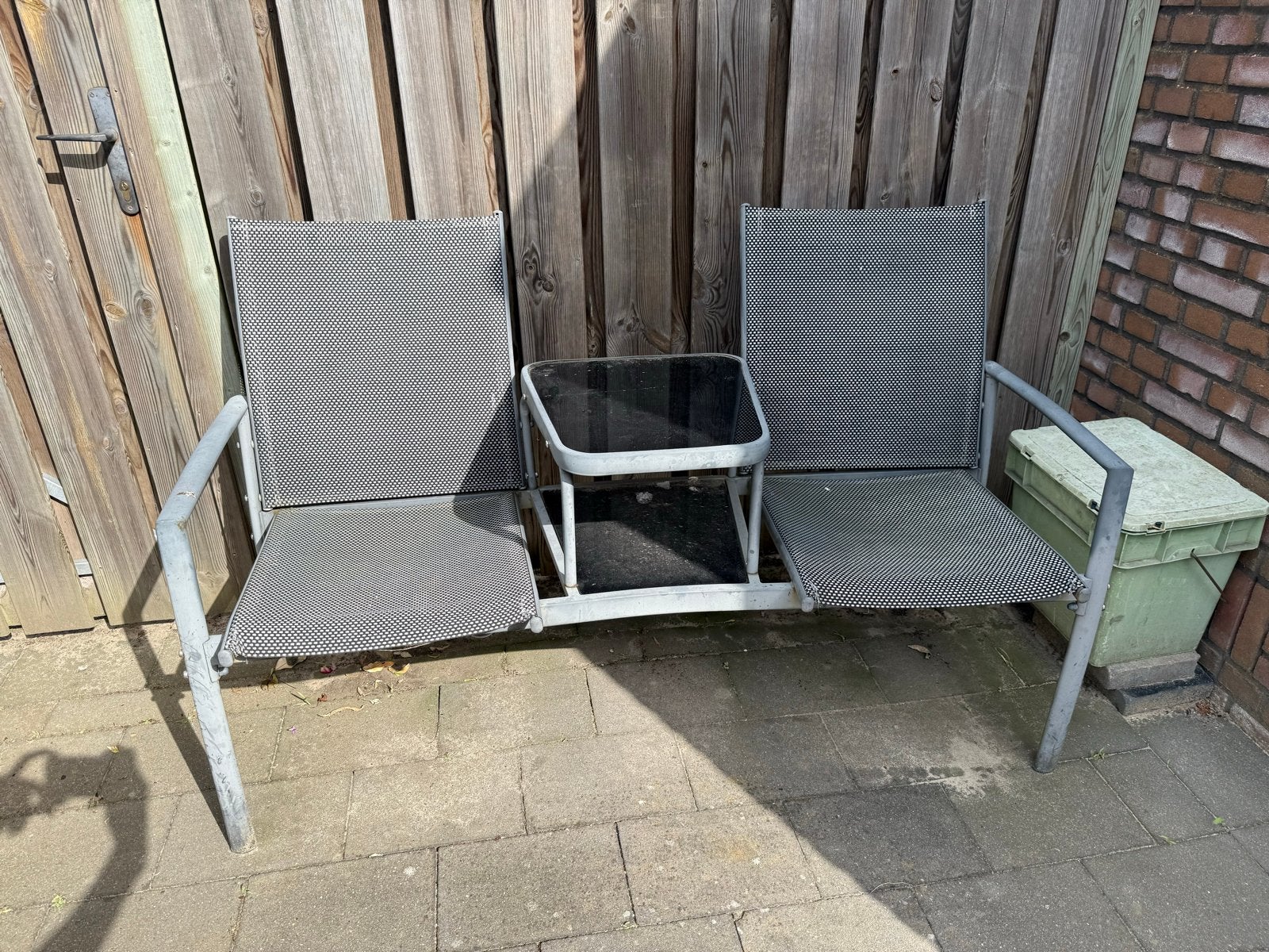 Havana 2-zits tuinbank met tafel - Textilene & Glas, Tuin en Terras, Tuinstoelen, Ophalen, Gebruikt, Textileen
