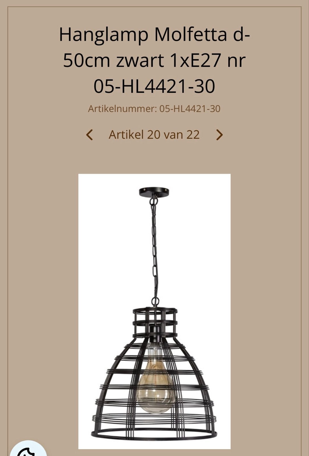 2 stuks Hanglamp Molfetta Zwart 50cm E27 Industriële Stijl, Ophalen of Verzenden, Nieuw, Metaal, E27 (groot)
