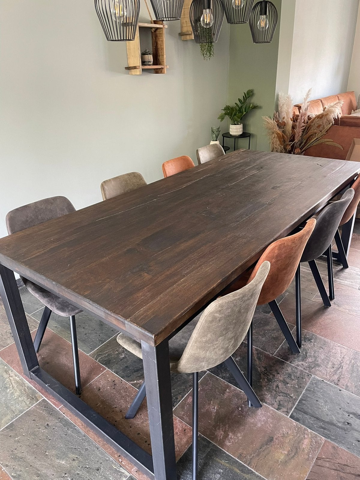Massief houten eettafel - Donkerbruin - 220x100 cm, Huis en Inrichting, Tafels | Eettafels, Ophalen, 100 tot 150 cm, 200 cm of meer