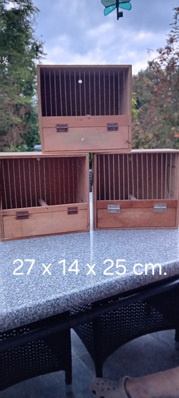 3 brocante houten vogelkooitjes, Ophalen of Verzenden